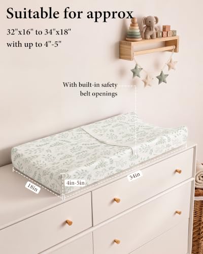 Image of Yoofoss 2-Pack Diaper Changing Pad Cover for Boys Girls 32x16 (Green+Leaf)