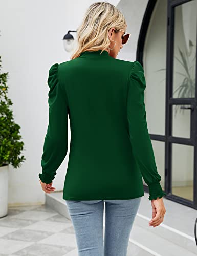 Image of LUYAA Puff Long Sleeve Shirts for Women Tops Dressy Casual Frill Mock Neck Smocked Cuffs Blouses