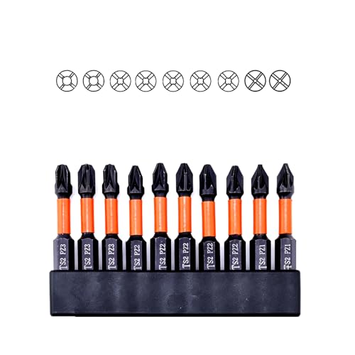 Anyinn 10Pcs Impact Pozidriv Screwdriver Bits PZ1/PZ2/PZ3, 2 Inch Length with 1/4 Inch Hex Shank, S2 Steel Magnetic Impact Screwdriver Bits Set