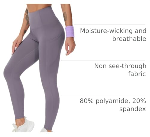 Image of THE GYM PEOPLE Thick High Waist Yoga Pants with Pockets, Tummy Control Workout Running Yoga Leggings for Women