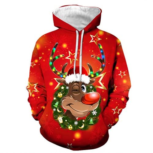 Rentier Pullover mit leuchtender Nase 16 Unisex 3D-Weihnachts-Hoodie mit zwinkerndem Rentier - Pullover mit...