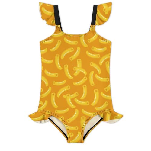 Image of Girls One Piece Swimsuit Macaroni Cheese Pasta Food Ruffles Swimwear Bathing Suits 3-12 Years