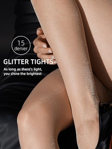 Women's Sheer Glitter Tights - 15D Control Top Shimmer Pantyhose Shiny Stockings Sparkly Tights2