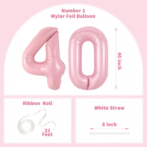 Image of Number Balloons Pink Party Balloon - Giant Number 40 Balloon, 40 Inch Large Balloon, Birthday Decorations for Women, Birthday Balloon for Anniversary Baby Shower Princess Party Decorations
