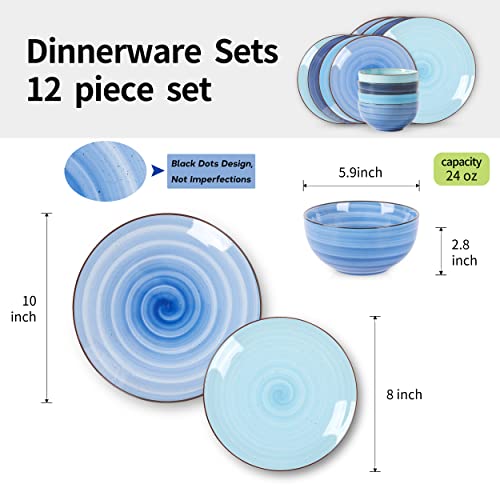 Selamica Ceramic 12-Pieces Dinnerware Sets, Kitchen Ceramic Plates And Bowls Sets, Dishes Set Service For 4, Dinner Salad Dessert Plates And Cereal Bowls Set, Gift, Gradient Blue #TOP1