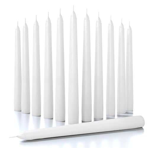 CANDWAX Set of 12 White Taper Candles 8 inch - Dripless, Smokeless and Unscented Candlesticks - White Candles