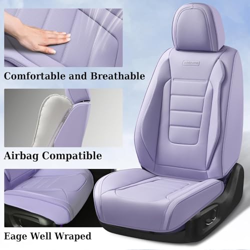 Image of Coverado Car Seat Covers Front, Seat Covers for Cars, Waterproof Car Seat Cushions, 2-Pack Leather Carseat Seat Protectors, Universal Seat Covers Fit for Most Sedans SUV Pick-up Trucks(Purple)