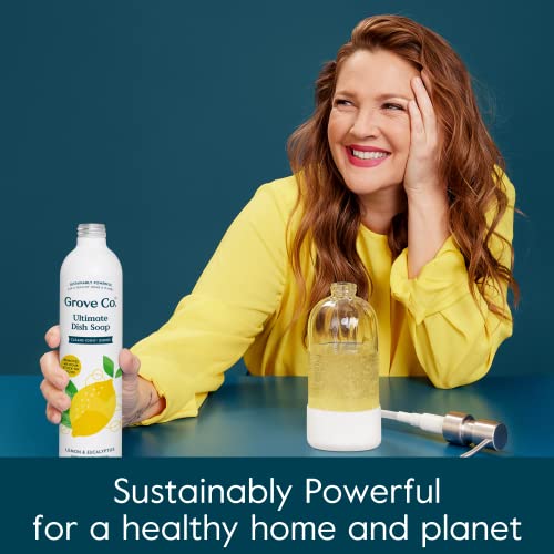 Grove Co. Ultimate Dish Soap Refills (3 X16 Fl Oz) Removes 48-Hr Stuck-On Food And Grease, Plastic Free Cleaning Products, 100% Natural Lemon & Eucalyptus Fragrance #TOP5