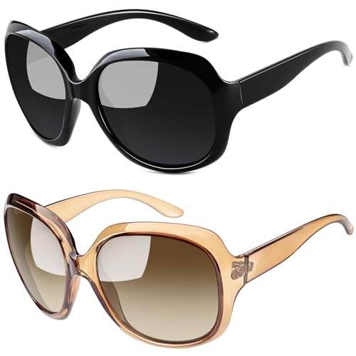 Joopin 2 Pares Gafas de Sol Mujer Grandes Negras y Marrones Degradadas Polarizadas Protección UV400 Estilo Elegante de Moda Oversized Sunglasses
