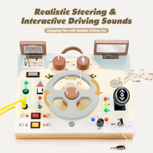 Image of Joyreal Montessori Driving Busy Board with LED Lights for Toddlers | Montessori LED Light Fine Motor Development Cause & Effect Learning Screen-Free Play