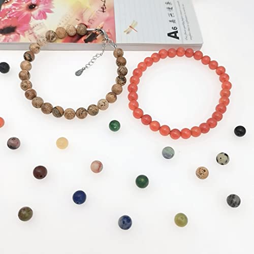 960pcs Natural Stone Beads Polished Beading 6mm Loose Beads Gemstone Crystal Energy Stone Healing Power for DIY Jewelry Making(6mm 24Materials A)