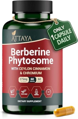 ATTAYA Berberine Phytosome Supplement (Berbevis) with Ceylon Cinnamon & Chromium Picolinate | High Absorption Berberine Supplement | Berberine Weight Loss Support | Berberine Capsules | 60 Count