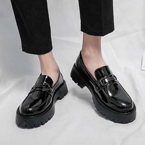 Men's Patent Leather Platform Chunky Slip-on Penny Loafers Classic Round Toe Slip-on Non-Slip Lug Sole Business Dress Shoes for Formal Parties Wedding Work Shoes3