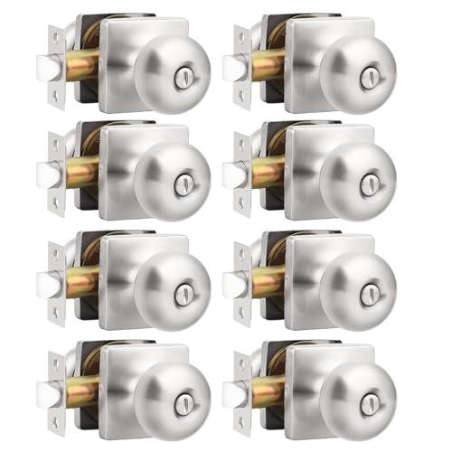 GOBEKOR 8 Pack Brushed Nickel Door Knob Privacy Door Knobs Interior Bedroom Door Knobs with Lock Square Silver Bathroom Door Knobs for Interior Doors