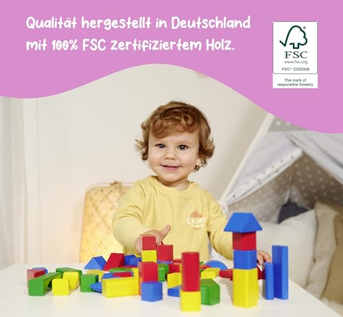 Eichhorn 100010171 100 bunte Holzbausteine in der Aufbewahrungsbox mit Kordel und Sortierdeckel, für Kinder ab 1 Jahr