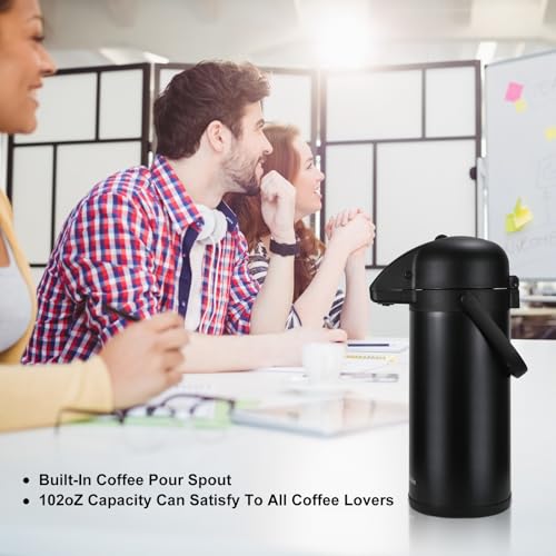 Updated Airpot Coffee Dispenser with Pump,102OZ Insulated Thermal Coffee Carafe for Keeping Hot - Cold Water, Party Chocolate Drinks & Stainless Steel Thermos Urn Large Thermal Hot Drink (Black) - Thumbnail 6