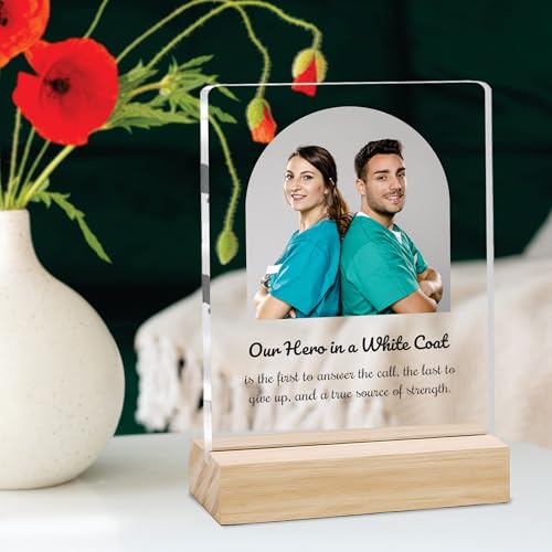 Image of Giftplease Best Doctor Photo Plaque with Wooden Stand | Personalised Gift for Doctors | Thank You Gift for Medical Professionals | Home Office Table Decor |Appreciation Frame for Doctor DCT 03