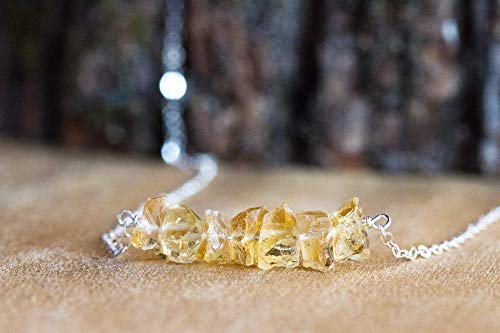 Raw Citrine Necklace in Sterling Silver 16 to 18 in November Birthstone