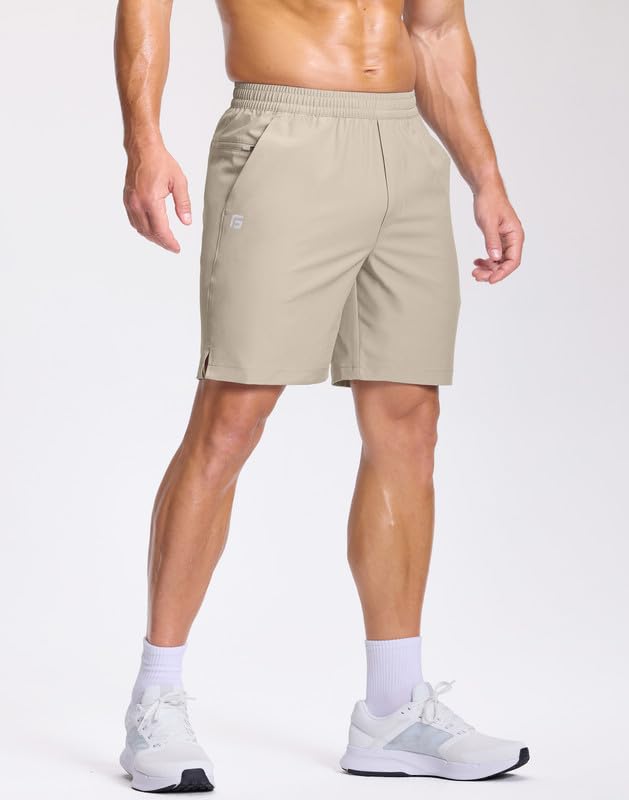 Image of GGJ Men's Lightweight Athletic Shorts with 2 Zipper Pockets 7 inch /9 inch /5 inch Gym Workout Running Quick Dry Tennis Shorts for Men