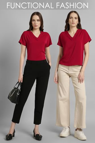 Image of Van Heusen Women's Polyester Regular Fit Half Sleeve V Neck Formal Top