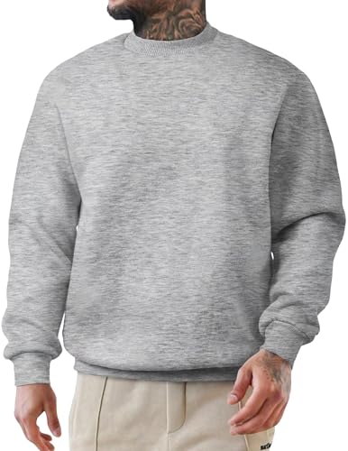 JMIERR - JMIERR Men's Crewneck Sweatshirt Casual Early Fall Long Sleeve Warm Athletic Sport Sweatshirts Loose fit Sherpa Lined Pullover Fleece Solid Color Basic Winter Outdoor Sweat Shirt Grey Medium - -15%