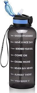 ETDW 2Litre Water Bottle with Straw [BPA Free Tritan], 2000ml Motivational Drinking Bottles with time marker, 2L Leakproof Sports Water Bottles for Gym Camping Yoga Traveling Office LIGHT BLUE