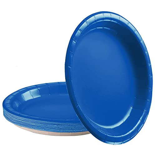 POPOYU 16 Pièces Assiettes en Papier de Fête Bleu Foncé,23cm Rondes Solides Assiette Dessert...