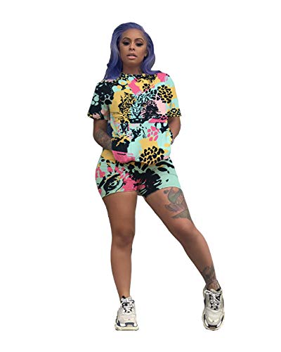 Fastkoala Women's 2 Pieces Outfits Clubwear Colorful Tie Dye Hooded Crop Top Shorts Joggers Tracksuit Sportswear Set Colorful Tiger Xxxl #TOP2