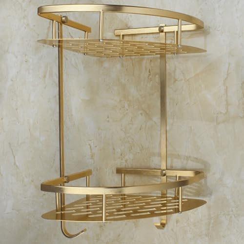 Étagère de douche laiton premium style rétro chic avec double panier d'angle - 4