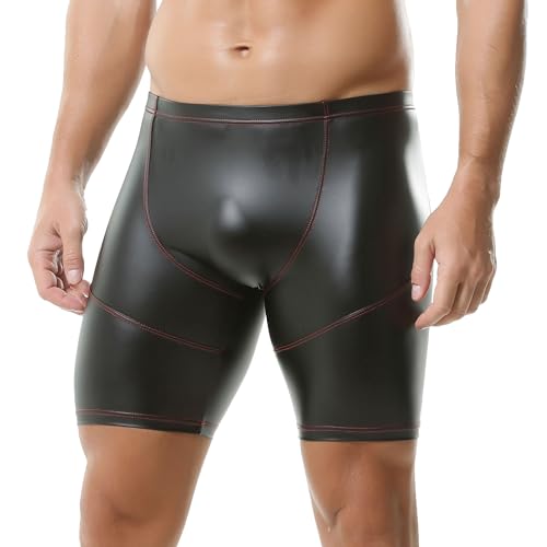 YUFEIDA Men's Faux Leather Boxers Classic Wetlook Elastic Latex Boxer Shorts