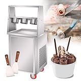 Movable Fried Ice Cream Roll Machine,freeze Yogurt Roll Ice Cream equipment,Stainless Steel Rolled Ice Cream Machine with Compressor,2 scrapers|13.8" x 13.8" workbench|defrost button,square