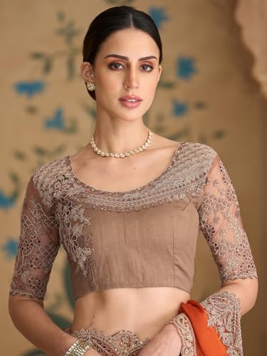 Image of AKHILAM Women's Satin Sequence Embroidery Saree With Unstitched Blouse Piece(SNDLWOD1601 TFH Parent)