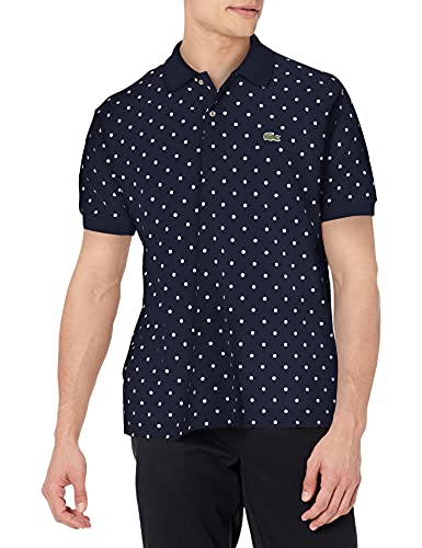 Lacoste Men s Short Sleeve Classic Fit All Over Print Mini Pique Polo Shirt, Navy Blue White, XXL