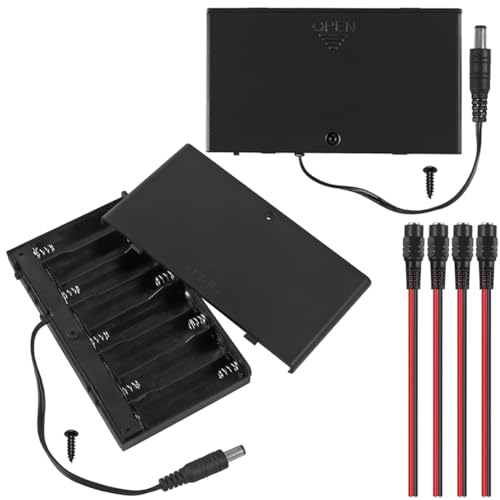 MKBKLLJY 2Pcs 8 AA 12V Battery Holder with Cover (Batteries are Not Included), with 2.1mm x 5.5mm DC...