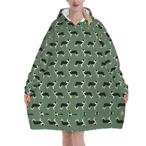 Couverture à capuche femme motif Border Collie vert le cadeau réconfortant et original
