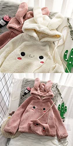 Vfdgsaz Cute Kawaii Hoodie With Kawaii Purse Women's Fashion Fluffy Bunny Ears Hoodie Jacket Over Children's Winter Clothes (White,Xl) #TOP5