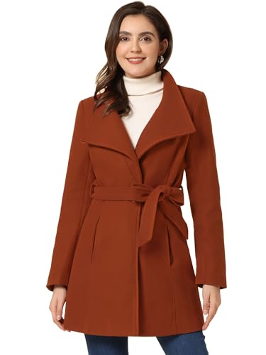 Image of Allegra K Women's Winter Elegant Stand Collar Overcoat Long Belted Pea Coat