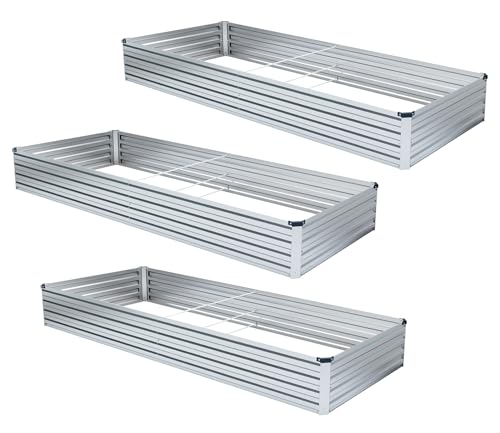 Meberam 3 Pack 6x3x1FT Galvanized Raised Garden Beds Kit Outdoor Metal Gardening Planter Box for Vegetable Elevated Flower Herbs,Silver - Image 6