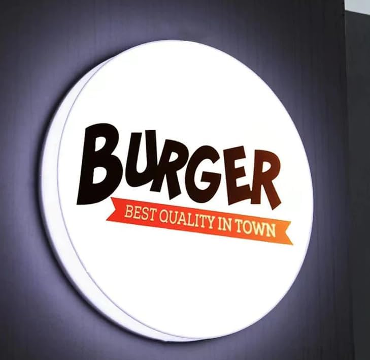 Image of Customized Printed LED Acrylic Sign Board | Personalized Name Logo with Warm White /Cool White Light | Backlit Round Signage for Shop, Office, Clinic & Home Entrance Branding (18x18 Inch)