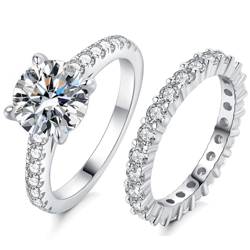Ctarlitu 1.5CT Center Moissanite Stackable Engagement Rings Eternity Promise Wedding Ring 925 Sterling Silver Bridal Rings Sets for Women