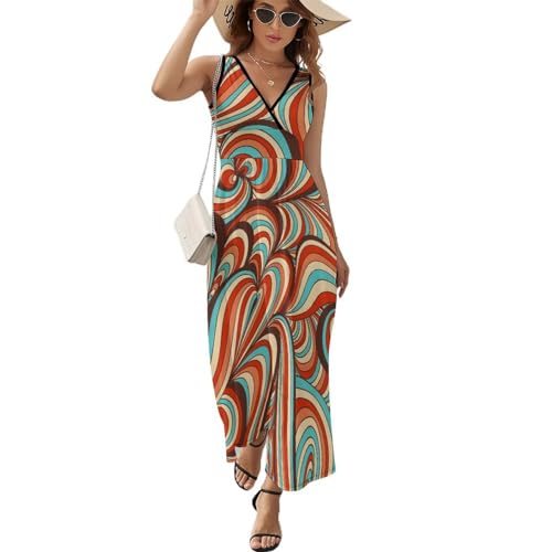 Robe maxi col V décontractée et fluide avec motif en spirale