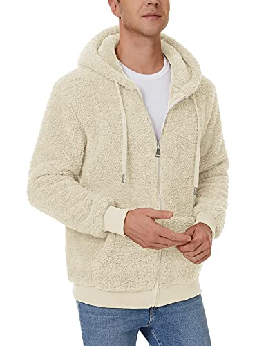 iWoo Men's Fuzzy Sherpa Hoodie Sweatshirt Long Sleeve Full Zip Soft Fleece Jackets Winter Hooded Outwear