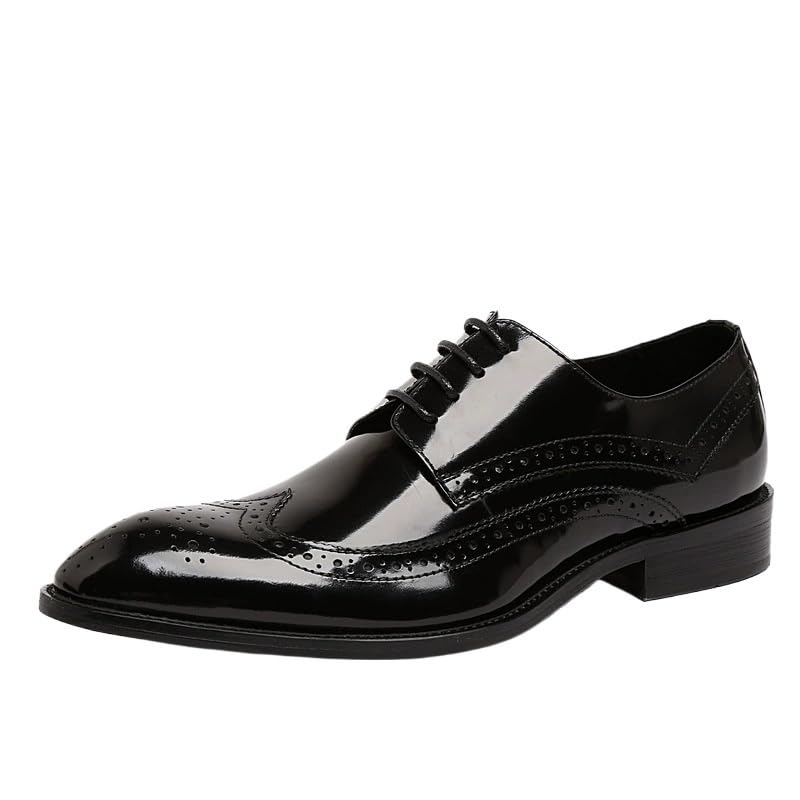 British Brogue Embossed Lace-Up Men Shoes Vintage Business Dress Patent Leather Pointed Toe Footwear