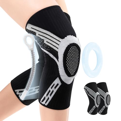 Rodilleras Menisco y Ligamento, 2 Piezas Rodillera Deportiva para Unisex, Rodillera Compresión con Estabilizadores Laterales, Rodillera Rotuliana para Gimnasio, Trekking, Ciclismo (Negro XXL)