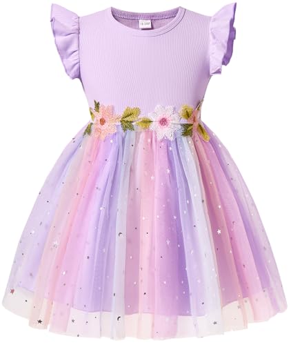 Girls Tulle Dress Toddler Flutter Sleeve Tutu Dress Summer Flower Birthday Party Princess Dresses