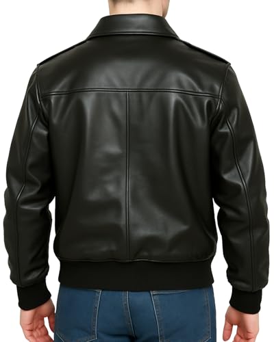 Mens A-2 Leather Bomber Jacket - WWII Aviator Flight Pilot Black Faux Leather Jacket2
