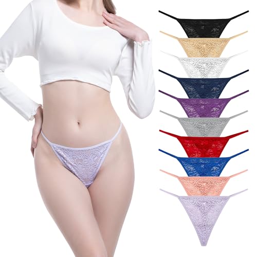 Image of Lace G String Thongs For Women Pack 10 Size X-Small to 3X-Large | Ultra soft lightweight lace fabric,Delicate floral sheer lace detailing,Invisible under tight dresses & jeans,