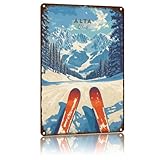 Alta Utah Ski View Print, Panoramic Mountain Wall Art Vintage Poster Home Decor Countries City Attraction Travel Scenery,For Living Room, Bedroom, Office, Restaurant,Metal Sign Wall Art 8 X 12 Inch