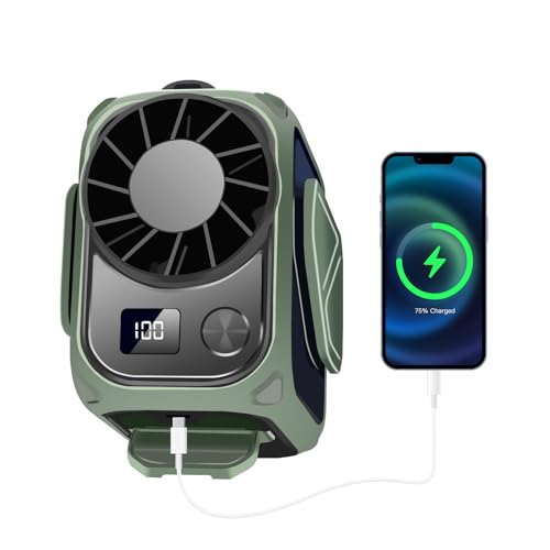 CATGIFF Tragbarer Ventilator Akku, Klein USB Waist Fan unter T-Shirt mit Clip, 10000mAh Wiederaufladbarer Ventilatoren mit LED Licht, Hurricane 20000RPM, Ideal für Arbeit Baustelle Outdoor Angeln Grün