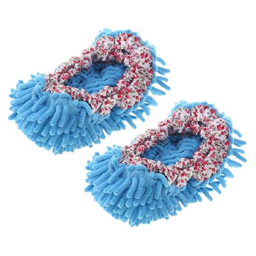 CIYODO Pantuflas de Limpieza Reutilizables para con de Microfibra Azul Antideslizantes y Elásticas para